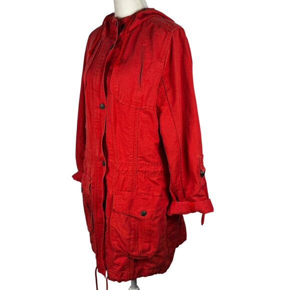 Eddie Bauer Linen Cotton Blend Utility Jacket Coat Orangey-Red Size Medium - Picture 3 of 10
